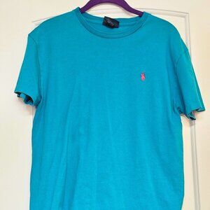 Polo Ralph Lauren Turquoise Single Stitch T Shirt Hot Pink Pony Size Small‎